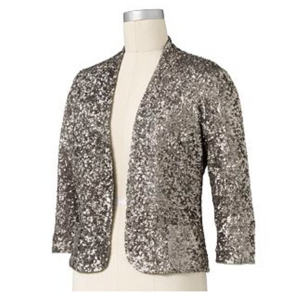 NWT Apt. 9 Antique Silver ¾ Sleeve Sequin Blazer sz S - Picture 1 of 6